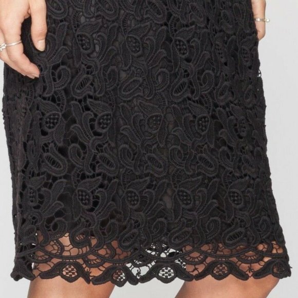SOLD*** Johnny Was MAEVE Crochet Lace Pencil SKIRT Knee Length SILK Lining Black - Picture 2 of 6